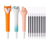 WHYCNJL 3 Piezas Anti-Stress Gel Pen con 10 x Recambios, Kawaii Animal Pen, Papelería de Escritura para Relajarse y Concentrarse, Súper Suave, Tinta Negra, Conejito+Gato+Zorro