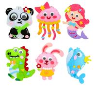 WHYCNJL 6 Piezas Kit de Costura Niños, Aprender a Coser Manualidades Niños, Kit de Manualidades de Fieltro Educativa de Bricolaje, Lindo Paquete de Costura Relleno para Principiantes