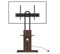 WHYFONE Soporte TV con Toma de Corriente para Pantallas de Plasma/LCD/LED de 32-70 Pulgadas, Ajustable en Altura Soporte de TV con Estantes de Madera de 4 Niveles hasta 45kg, VESA 600x400mm (Negro)