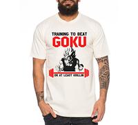 WhyKiki Train to Beat Goku Camiseta de Hombre One Goku Dragon Master Son Ball Vegeta Turtle Roshi Piece Golds Db, Farbe2:Natural;Größe2:M