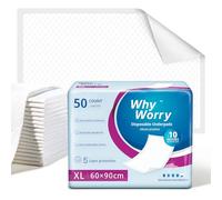 WhyWorry Empapadores Cama Adultos 60x90 cm para Incontinencia, Salvacamas para Adultos Desechables, Protector de Camas, Sillas y Sofás, Cambiador Desechable Bebe, 100 Unidades (2 Paquetes de 50)