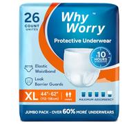 WhyWorry Pañales para Adultos con Incontinencia, Bragas Absorbentes Desechables para Hombres y Mujeres, Ropa Interior con Máxima Absorción, Antiolor, Unisex, Talla XL, 104 Unidades (4 Paquetes de 26)