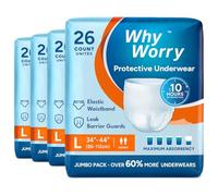 WhyWorry Pañales para Adultos con Incontinencia, Bragas Absorbentes Desechables para Hombres y Mujeres, Ropa Interior con Máxima Absorción, Antiolor, Unisex, Talla L, 104 Unidades (4 Paquetes de 26)