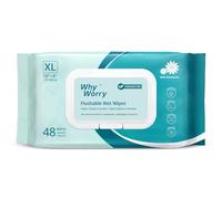 WhyWorry XL Papel Higiénico Húmedo Desechable con Manzanilla y Vitamina E por WC, Extra Grandes 20x25 cm Toallitas Húmedas para Limpieza Íntima, Biodegradable y Sin Plástico, sin Perfume, 48 Unidades