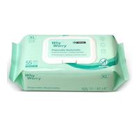 WhyWorry XL Toallitas Húmedas para Adultos sin Perfume, Extra Grandes 20x30 cm Toallitas con Aloe & Vitamina E para Incontinencia y limpieza Corporal, 99% Agua Pura & sin Alcohol, 55 Unidades