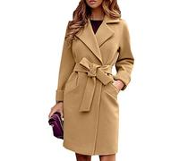 WHZXYDN Abrigo De Lana De Solapa con CinturóN Delgado De Moda De OtoñO e Invierno, Khaki, L