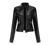 WHZXYDN Chaqueta Corta De Cuero Nueva para Mujer Chaqueta De Cuello Alto De Primavera Y OtoñO Talla Europea