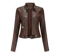 WHZXYDN Chaqueta Corta De Cuero Nueva para Mujer Chaqueta De Cuello Alto De Primavera Y OtoñO Talla Europea