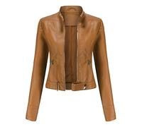 WHZXYDN Chaqueta Corta De Cuero Nueva para Mujer Chaqueta De Cuello Alto De Primavera Y OtoñO Talla Europea