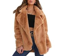 WHZXYDN Chaqueta De Piel Sintética De Piel De Conejo, Brown, Talla M, Mujer, Casual con Detalles Formales, Manga Larga, Rectangular, Sin Resistencia al Agua