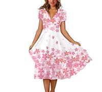 WHZXYDN Vestido Largo Estampado De Manga Corta con Cuello En V De Talla Grande para Mujer, 4XL