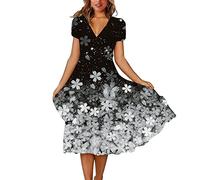 WHZXYDN Vestido Largo Estampado De Manga Corta con Cuello En V De Talla Grande para Mujer, M