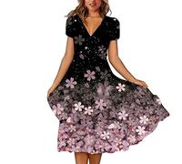 WHZXYDN Vestido Largo Estampado De Manga Corta con Cuello En V De Talla Grande para Mujer, XL