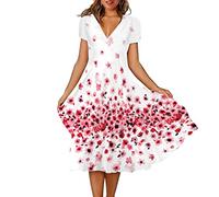 WHZXYDN Vestido Largo Estampado De Manga Corta con Cuello En V De Talla Grande para Mujer, XXL