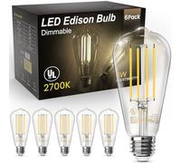 WIAONE - Bombillas TJOY Edison, equivalentes a 60 W, bombillas LED regulables vintage, base mediana E26, blanco cálido 2700 K, ST58, 8 W, 800 lm, 800 lm, 80+ CRI, bombilla LED de filamento decorativo