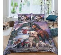 WIASVZMCI Christmas Farm Animals Funda de Edredón Microfibra 3 Piezas Impresión 3D Cierre de Christmas Farm Animals Funda Edredon Fundas de Almohada Antibacteriana for niños Super King（260x220cm）