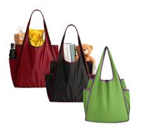 WIBELRYUSN Bolsa de la compra plegable 3 unidades, bolsas de la compra reutilizables, bolsa de playa grande con bolsillos laterales, bolsa de compras portátil ligera para compras, playa, viajes