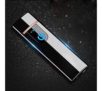 Wiber - Mechero electrónico recargable por USB, resistente al viento, sin llama, con sensor LED de huellas dactilares, encendido por dos caras, Negro hielo.