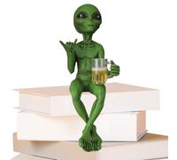 Wiboie Estatua alienígena | Escultura alienígena bebiendo cerveza | Resina novedosa colección divertida decoración de escritorio para adultos, escritorio, dormitorio, jardín, estante al aire libre
