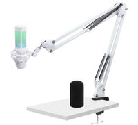 WIBOND QuadCast - Brazo de brazo con cubierta de micrófono, soporte de micrófono blanco compatible con HyperX QuadCast, filtro profesional QuadCast Pop que reduce el ruido de fondo