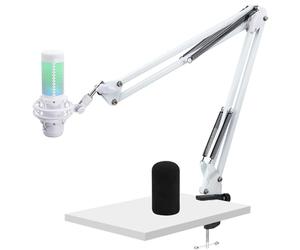 WIBOND QuadCast - Brazo de brazo con cubierta de micrófono, soporte de micrófono blanco compatible con HyperX QuadCast, filtro profesional QuadCast Pop que reduce el ruido de fondo