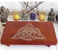 Wicca House Mesa de altar para meditación, pequeño altar de bruja de madera, santuario budista wiccano, triquetra grabada (el nudo celta de la trinidad) en la parte superior de la mesa, 30.5 x 20.3 cm