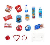 Wichtel ZubehörWichtel Zubehör Miniatur Essen und Trinkken Set, 1:12 Modellbau Zubehör für Wichtelwelt 14-tlg. inkl. Dekokarte DIY Taschenanhänger mit DisplayTasche & Glöckchen, Resin Deko, Rot-Blau