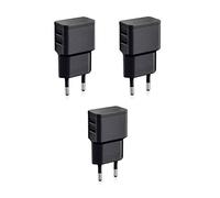 Wicked Chili 3X Cargadores Con Doble USB de Carga Rápida Universal Para Smartphone, Smart Watch, Powerbank y Altavoz Bluetooth - Cargador de Pared Con 2 Puertos de 90 Grados (12W/2,4A) Negro