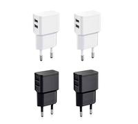 Wicked Chili 4 Cargadores USB Doble con Carga rápida Universal para Smartphone, Smartwatch, Powerbank y Altavoz Bluetooth, Cargador de Pared con 2 Puertos USB de 90° (12W/2,4A) 2X Blanco + 2X Negro