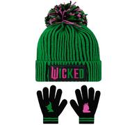 Wicked Conjunto De Gorro Y Guantes para Niñas, Gorro con Pompon & Guantes De Glinda Y Elphaba, Verde, Talla Única