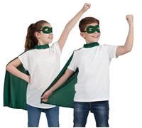 Wicked Costumes Disfraz unisex de superhéroe con capa y máscara para niños, color verde (talla única de 6 a 10 años)