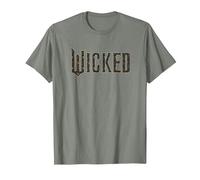 Wicked Movie Floral Logo Camiseta, Hombre, Verde Militar Jaspeado, S