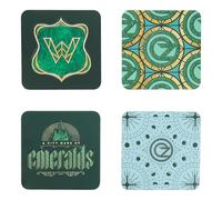 Wicked Movie - Posavasos con licencia oficial de Disney para fanáticos malvados, diseños de ciudad esmeralda y onzas con respaldo de corcho, elegantes posavasos para decoración del hogar, 4 unidades
