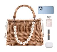 Wicker Bag - Stylish Woven Tote Beach Bag for Summer, Easy-Access Rattan Tote for Women | Purses for Vacation, College, Commuting | Holds Lipstick, Wallet, Phone, Sunglasses, Comb, Pool Essentialss
