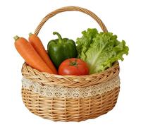 Wicker Basket - Wicker Basket With Handle, Wickers Picnic Baskets With Double Folding Handles, Hand Woven Willow Picnic Hamper With Folding Handle, Kids Picnics Baskets For Easter Outdoor Beach