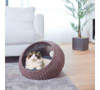 Wicker Cat House, Wicker Kitten Basket Pet Den, Rattan Kitten Bed for Indoor and Outdoor Use, House Cosy Cave with Washable Soft Cushion 50x40x35cm Light Green