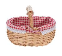 Wicker Picnic Basket with Liner Oval Woven Basket with Handle Flower Girl Basket Picnic Hamper for Picnic Camping Easter Storage Supplies (Red Plaid)