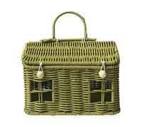 Wicker Storage Basket with Lid - Easter Basket, Cute House Woven Picnic Baskets with Handle for Home Decor, Multipurpose Storage for Kitchen, Balcony, Beach, Fruit, Vegetables, Eggs, Flowers