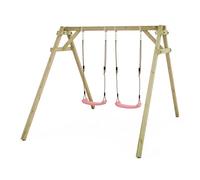 WICKEY Columpio para niños, Smart Move, columpio y marco de madera, exterior, columpio doble, columpio de madera para niños en el jardín (rosa)