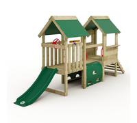 Wickey My First Playground, 2 juegos infantiles para escalar, equipo de juego de jardín para niños de madera maciza impregnada con tobogán verde y lona verde