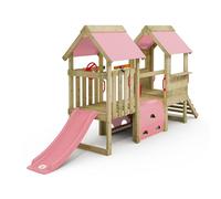 Wickey My First Playground 2 - Zona de juegos infantil, estructura de escalada, juego de jardín para niños de madera maciza impregnada con tobogán y lona (rosa pastel/rosa pastel)