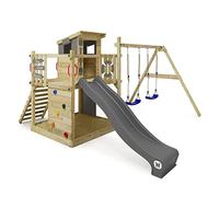 Wickey Parque Infantil de Escalada Smart Camp con Columpio y tobogán Antracita, Torre de Escalada para niños al Aire Libre con arenero, Escalera y Accesorios de Juego para el jardín
