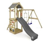 WICKEY Parque Infantil Estructura de Escalada FreeFlyer con Columpio y tobogán Antracita, Torre de Escalada Infantil de Exterior con arenero, Escalera y Accesorios de Juego para el jardín
