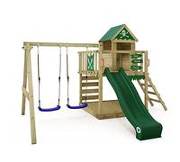 Wickey Parque Infantil Smart Cave con Columpio y tobogán Verde, Torre de Escalada Infantil de Exterior con arenero, Escalera y Accesorios de Juego para el jardín