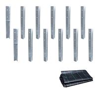 Wickey SolidLock Anclajes angulares de acero galvanizado en caliente - Juego de 12 anclajes con tornillos y fieltro para malas hierbas, anclaje al suelo, 500 x 45 x 45 mm