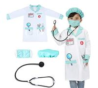 Wiclin Ropa de médico infantil ropa de juego de rol infantil, traje de juego de vestir médico M para niños de 7-9 años