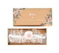 Widdle Gifts Liguero de boda en caja de regalo para novia, tul marfil blanco y rosa rubor, cinta de encaje de flores de recuerdo - 1093, WG1127