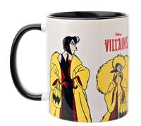 Widdop and Co. - Taza Cruella de Disney - Taza de cerámica esmaltada con iconos y villanos de té y café negro/blanco - Producto oficial de Disney (325 ml).