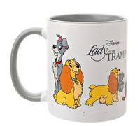 Widdop and Co. - Taza de Disney Lady & The Tramp - Taza de cerámica esmaltada con iconos y villanos de té y café gris/blanco - Producto oficial de Disney (325 ml).