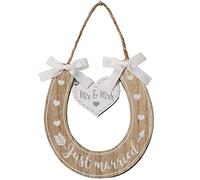 Widdop Bingham Wedding Mrs' 'Just Married' - Herradura de Madera con Corazones, Madera, Color Blanco